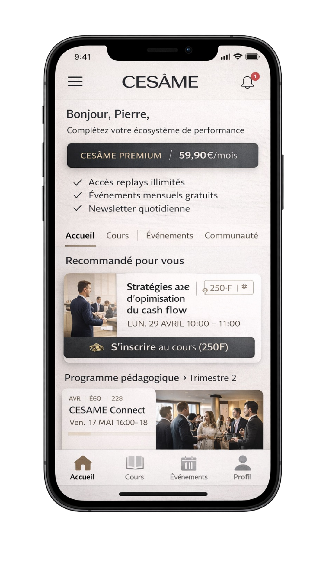 Aperçu de l'application CESÂME sur iPhone